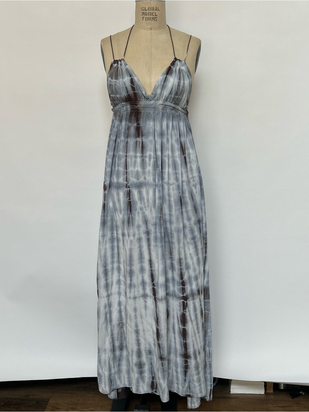 Mono B Grey Tie-Dye Maxi Dress with Spaghetti Straps